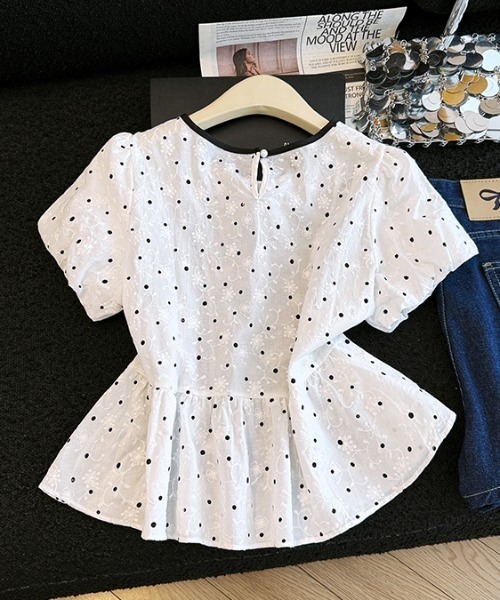 LUCPY(ラクピー)の「ドットリボンペプラムブラウス(シャツ/ブラウス・レディース・ホワイト・X-LARGE/LARGE/MEDIUM/SMALL)」の2枚目の写真