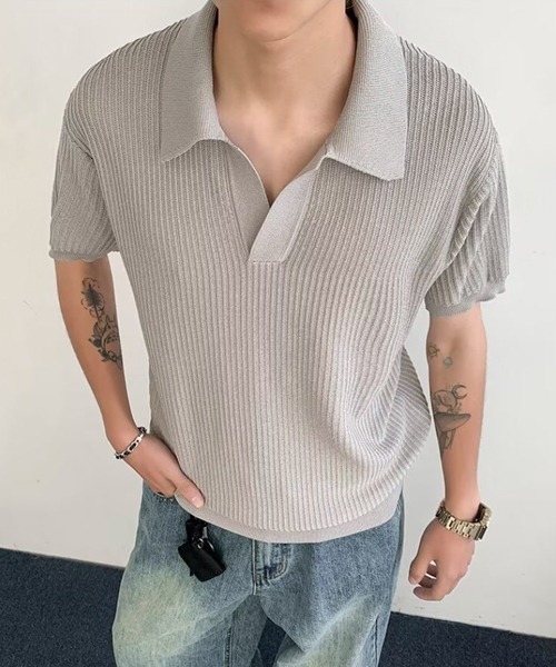 Ressaca(レサーカ)の「キーネック半袖ニットポロシャツ(ポロシャツ・メンズ・アイボリー/ブラック/グレー・L/M/XL)」の14枚目の写真