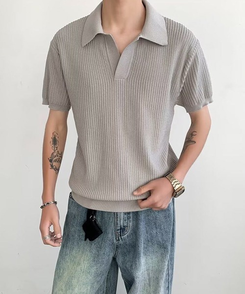Ressaca(レサーカ)の「キーネック半袖ニットポロシャツ(ポロシャツ・メンズ・アイボリー/ブラック/グレー・L/M/XL)」の19枚目の写真