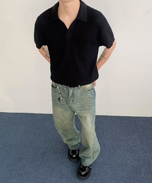 Ressaca(レサーカ)の「キーネック半袖ニットポロシャツ(ポロシャツ・メンズ・アイボリー/ブラック/グレー・L/M/XL)」の9枚目の写真