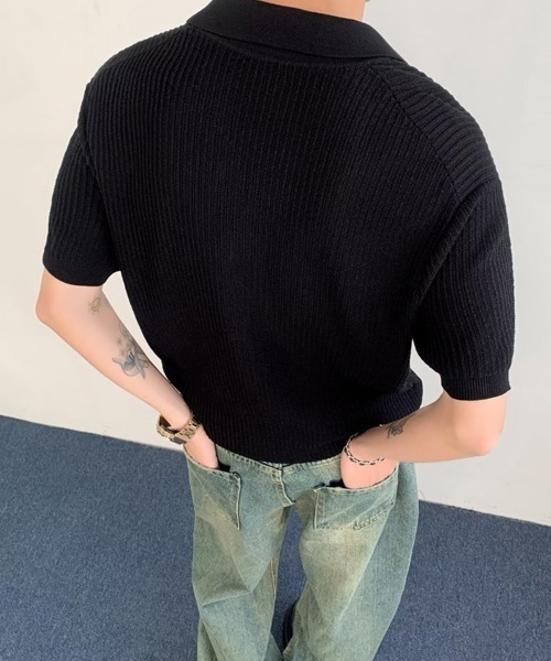 Ressaca(レサーカ)の「キーネック半袖ニットポロシャツ(ポロシャツ・メンズ・アイボリー/ブラック/グレー・L/M/XL)」の8枚目の写真