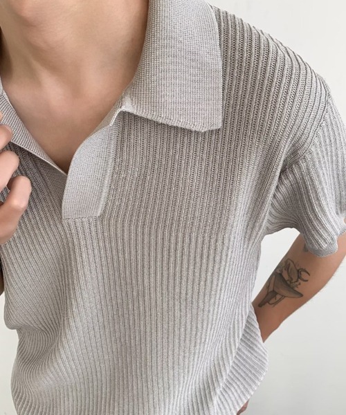 Ressaca(レサーカ)の「キーネック半袖ニットポロシャツ(ポロシャツ・メンズ・アイボリー/ブラック/グレー・L/M/XL)」の20枚目の写真