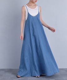 シアーノースリーブトップス＋デニムフレアキャミワンピースset