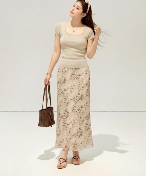 gossip!ロサンゼルス(ゴシップロサンゼルス)の「【Y2Kガーリー】レトロ レオパード柄シフォンロングスカート ウエストゴム仕様(スカート・レディース・ベージュ・M)」の13枚目の写真