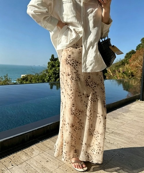 gossip!ロサンゼルス(ゴシップロサンゼルス)の「【Y2Kガーリー】レトロ レオパード柄シフォンロングスカート ウエストゴム仕様(スカート・レディース・ベージュ・M)」の6枚目の写真