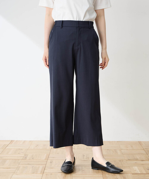 シャンブレーストレッチセミワイドパンツ【接触冷感・シワになりにくい