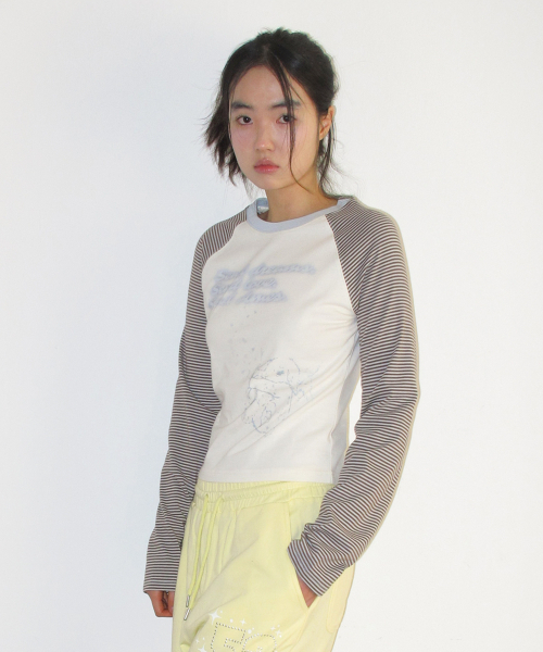 AMESWORLDWIDE(アメスワールドワイド)の「CUPID RABBIT STRIPE RAGLAN LS TEE BLUE(Tシャツ/カットソー・レディース・その他・SMALL/MEDIUM/LARGE)」の6枚目の写真