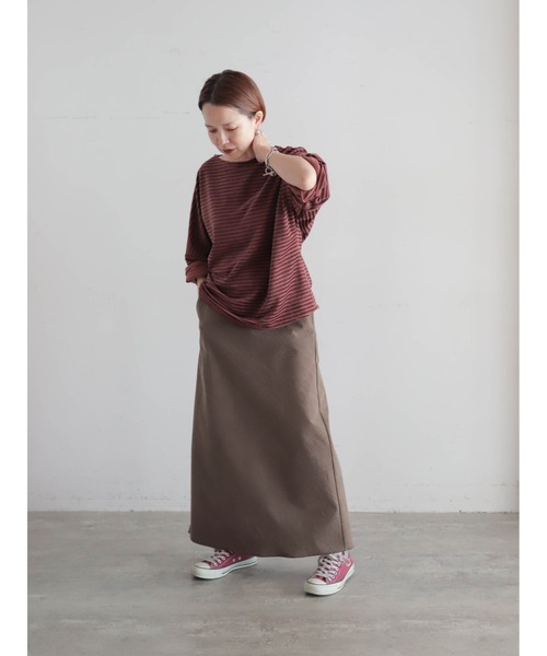 FIL DE FER(フィルデフェール)の「ベロアボーダー ドルマンプルオーバー(Tシャツ/カットソー・レディース・グレー/ピンク・FREE)」の8枚目の写真