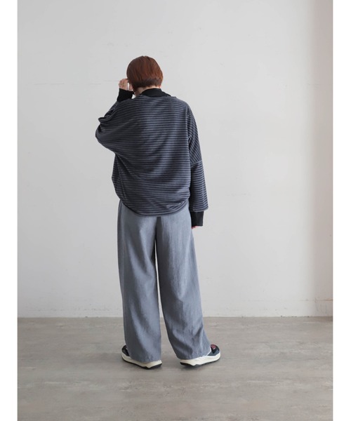 FIL DE FER(フィルデフェール)の「ベロアボーダー ドルマンプルオーバー(Tシャツ/カットソー・レディース・グレー/ピンク・FREE)」の17枚目の写真