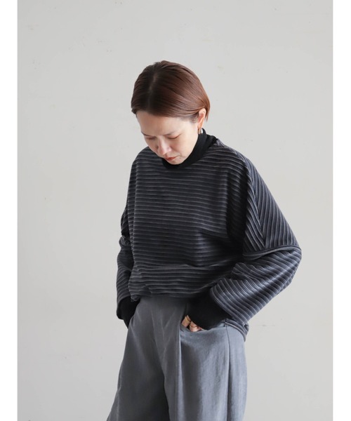 FIL DE FER(フィルデフェール)の「ベロアボーダー ドルマンプルオーバー(Tシャツ/カットソー・レディース・グレー/ピンク・FREE)」の15枚目の写真