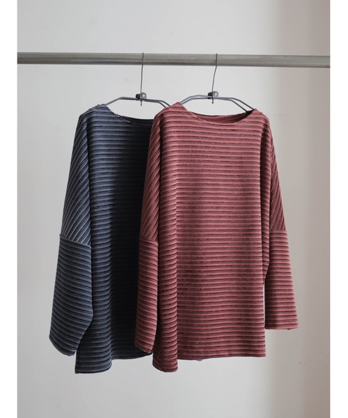 FIL DE FER(フィルデフェール)の「ベロアボーダー ドルマンプルオーバー(Tシャツ/カットソー・レディース・グレー/ピンク・FREE)」の20枚目の写真