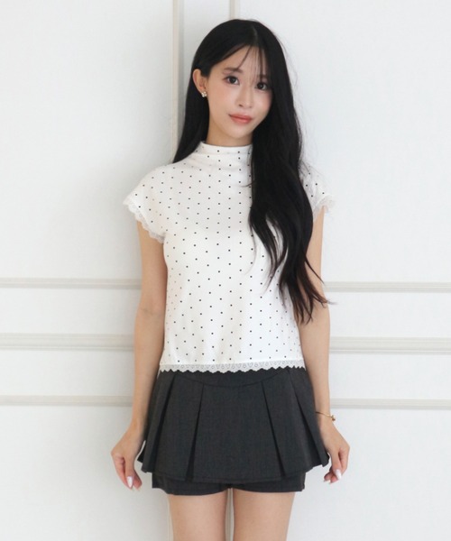 ALLuRing ChaRm(アリュリングチャーム)の「French Sleeve Dot Lace T-Shirt / フレンチスリーブ ドットレースTシャツ(Tシャツ/カットソー・レディース・ホワイト・FREE)」の2枚目の写真