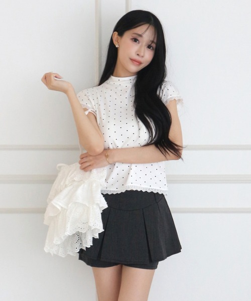 ALLuRing ChaRm(アリュリングチャーム)の「French Sleeve Dot Lace T-Shirt / フレンチスリーブ ドットレースTシャツ(Tシャツ/カットソー・レディース・ホワイト・FREE)」の3枚目の写真