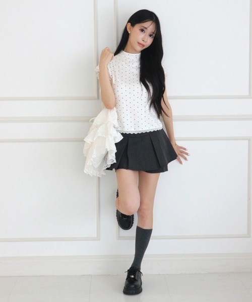 ALLuRing ChaRm(アリュリングチャーム)の「French Sleeve Dot Lace T-Shirt / フレンチスリーブ ドットレースTシャツ(Tシャツ/カットソー・レディース・ホワイト・FREE)」の7枚目の写真