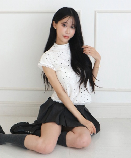 ALLuRing ChaRm(アリュリングチャーム)の「French Sleeve Dot Lace T-Shirt / フレンチスリーブ ドットレースTシャツ(Tシャツ/カットソー・レディース・ホワイト・FREE)」の5枚目の写真