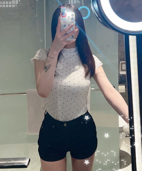 ALLuRing ChaRm(アリュリングチャーム)の「French Sleeve Dot Lace T-Shirt / フレンチスリーブ ドットレースTシャツ(Tシャツ/カットソー・レディース・ホワイト・FREE)」の13枚目の写真