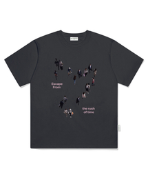 ラッシュオブタイムプリントオーバーサイズ半袖Tシャツチャコール