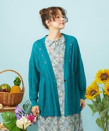 【接触冷感】Fresco フラワー刺繍ロングカーディガン