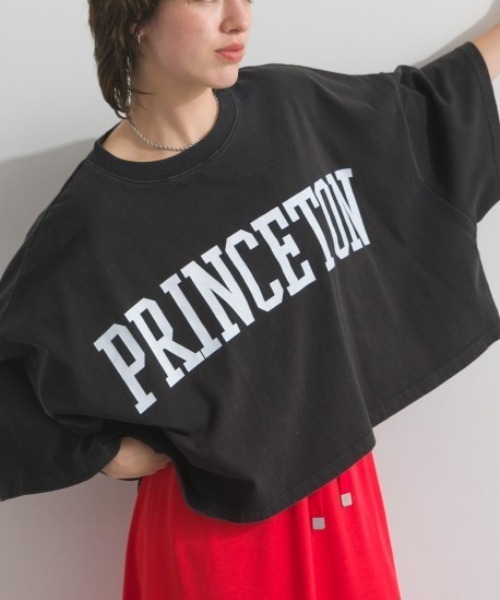 enhaut(アンオート)の「OEパウダー天竺 PRINCETON ロゴ 短丈 ワイドボリューム Tシャツ(Tシャツ/カットソー・レディース・グリーン/ネイビー/アイボリー/チャコールグレー・FREE)」の3枚目の写真