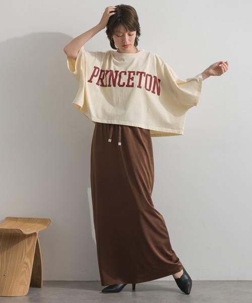 enhaut(アンオート)の「OEパウダー天竺 PRINCETON ロゴ 短丈 ワイドボリューム Tシャツ(Tシャツ/カットソー・レディース・グリーン/ネイビー/アイボリー/チャコールグレー・FREE)」の17枚目の写真