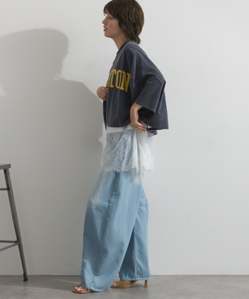 enhaut(アンオート)の「OEパウダー天竺 PRINCETON ロゴ 短丈 ワイドボリューム Tシャツ(Tシャツ/カットソー・レディース・グリーン/ネイビー/アイボリー/チャコールグレー・FREE)」の19枚目の写真