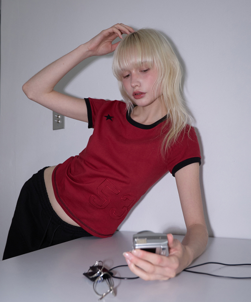 RENSE(レンセ)の「Star Patch Slim Fit Ringer Tee Red(Tシャツ/カットソー・レディース・その他・OS)」の1枚目の写真