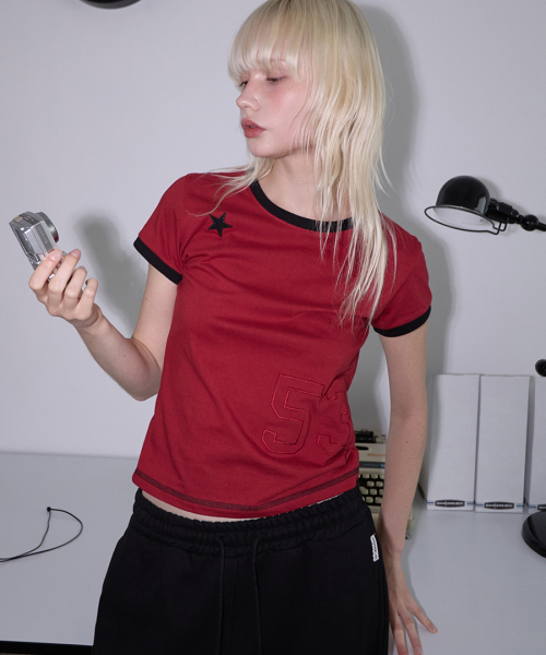 RENSE(レンセ)の「Star Patch Slim Fit Ringer Tee Red(Tシャツ/カットソー・レディース・その他・OS)」の2枚目の写真