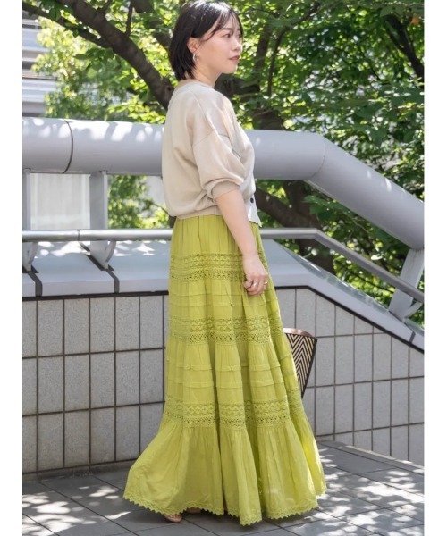 Te chichi(テチチ)の「コットンローンレースティアードスカート(スカート・レディース・グリーン/ブラック/ホワイト・F)」の6枚目の写真
