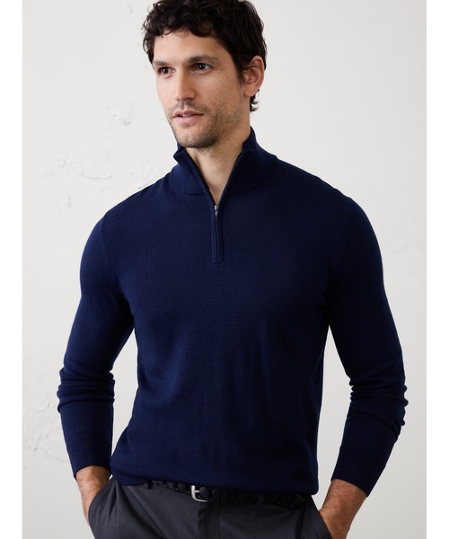 BANANA REPUBLIC FACTORY STORE(バナナリパブリック ファクトリーストア)の「BANANA REPUBLIC FACTORY STORE メリノウールハーフジップセーター(ニット/セーター・メンズ・ブラック/チャコールグレー/ブルー/ネイビー/ナチュラル・M/S/XL/L)」の1枚目の写真