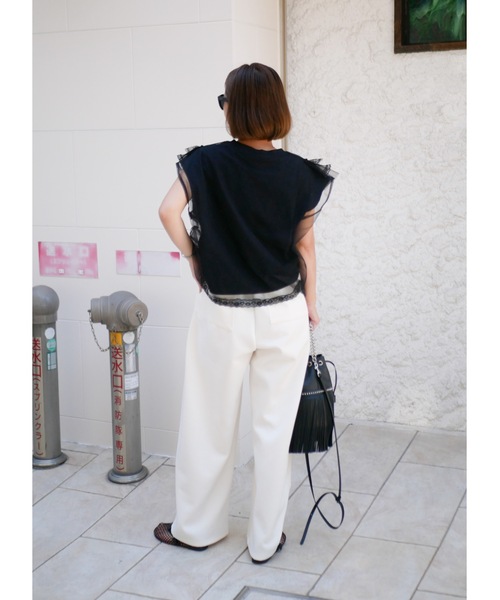 BeBeoD(べベッド)の「レースプリントチュールフリルトップス(Tシャツ/カットソー・レディース・ホワイト/グレー/ブラック・フリー)」の12枚目の写真