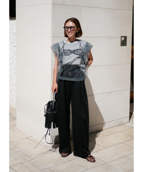 BeBeoD(べベッド)の「レースプリントチュールフリルトップス(Tシャツ/カットソー・レディース・ホワイト/グレー/ブラック・フリー)」の15枚目の写真