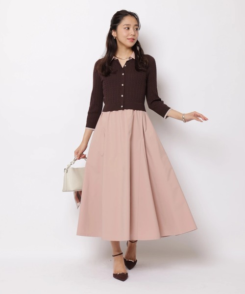 JUSGLITTY(ジャスグリッティー)の「7分袖ケーブルドッキングワンピース(ワンピース・レディース・ダークブラウン/ネイビー/グレー・2/1)」の3枚目の写真