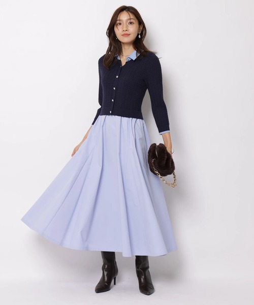 JUSGLITTY(ジャスグリッティー)の「7分袖ケーブルドッキングワンピース(ワンピース・レディース・ダークブラウン/ネイビー/グレー・2/1)」の1枚目の写真