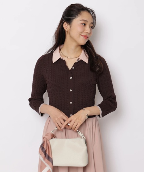 JUSGLITTY(ジャスグリッティー)の「7分袖ケーブルドッキングワンピース(ワンピース・レディース・ダークブラウン/ネイビー/グレー・2/1)」の8枚目の写真