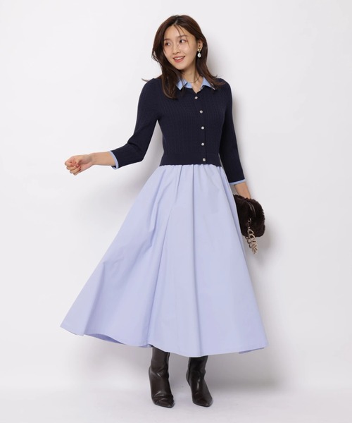 JUSGLITTY(ジャスグリッティー)の「7分袖ケーブルドッキングワンピース(ワンピース・レディース・ダークブラウン/ネイビー/グレー・2/1)」の11枚目の写真