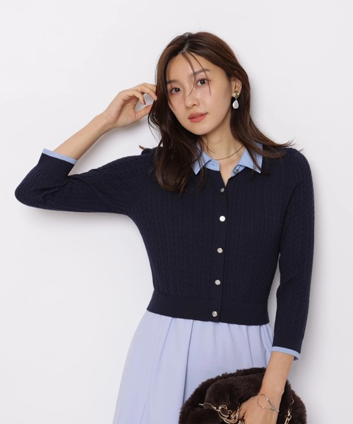 JUSGLITTY(ジャスグリッティー)の「7分袖ケーブルドッキングワンピース(ワンピース・レディース・ダークブラウン/ネイビー/グレー・2/1)」の14枚目の写真
