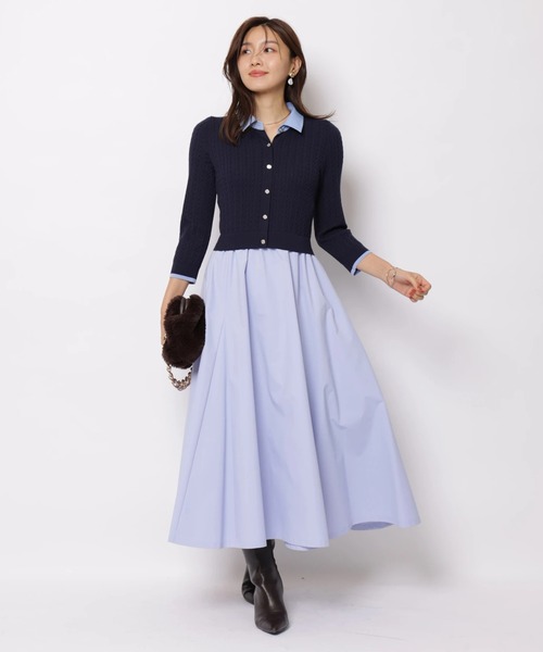 JUSGLITTY(ジャスグリッティー)の「7分袖ケーブルドッキングワンピース(ワンピース・レディース・ダークブラウン/ネイビー/グレー・2/1)」の4枚目の写真