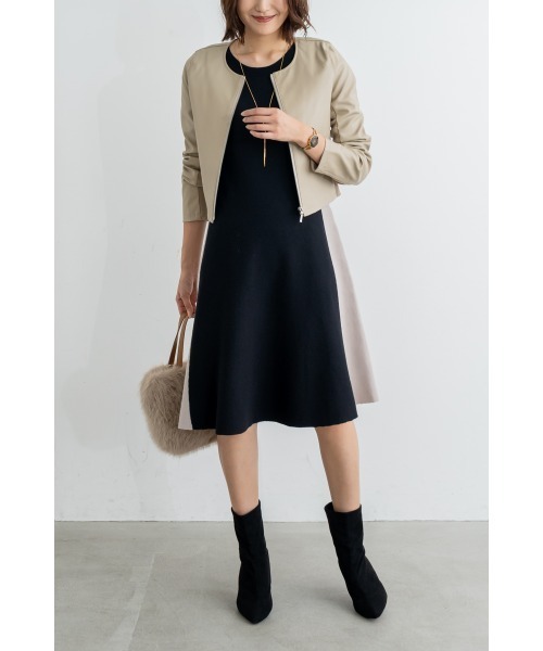 M.deux（エムドゥ）の「バイカラー2wayフレアニットワンピース（ワンピース・レディース・ブラック系その他・SMALL/MEDIUM/LARGE）」の3枚目の写真