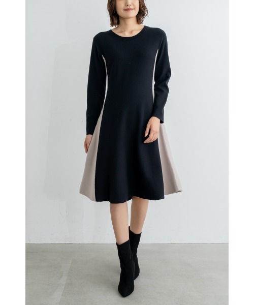 M.deux（エムドゥ）の「バイカラー2wayフレアニットワンピース（ワンピース・レディース・ブラック系その他・SMALL/MEDIUM/LARGE）」の5枚目の写真