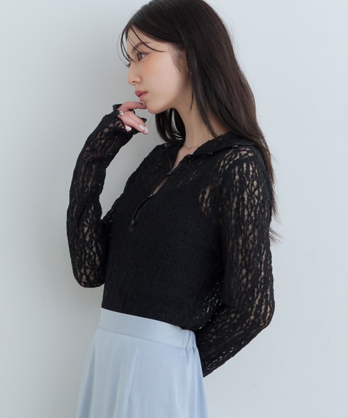 Tiny EDEN(タイニーエデン)の「【中野恵那 着用】レースシアートップス(前後2WAY)(Tシャツ/カットソー・レディース・ブラック/クリーム・FREE)」の21枚目の写真
