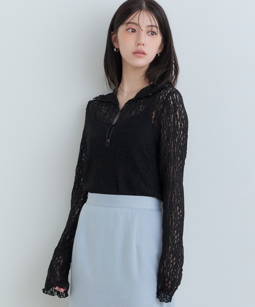 Tiny EDEN(タイニーエデン)の「【中野恵那 着用】レースシアートップス(前後2WAY)(Tシャツ/カットソー・レディース・ブラック/クリーム・FREE)」の20枚目の写真
