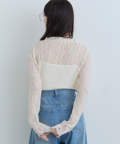 Tiny EDEN(タイニーエデン)の「【中野恵那 着用】レースシアートップス(前後2WAY)(Tシャツ/カットソー・レディース・ブラック/クリーム・FREE)」の4枚目の写真