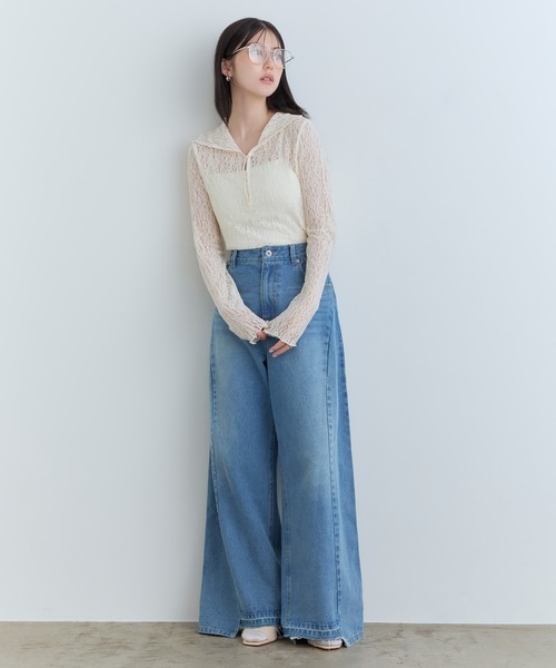 Tiny EDEN(タイニーエデン)の「【中野恵那 着用】レースシアートップス(前後2WAY)(Tシャツ/カットソー・レディース・ブラック/クリーム・FREE)」の17枚目の写真