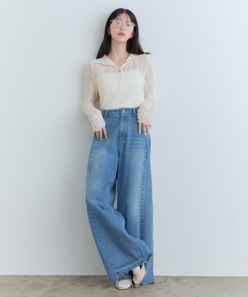 Tiny EDEN(タイニーエデン)の「【中野恵那 着用】レースシアートップス(前後2WAY)(Tシャツ/カットソー・レディース・ブラック/クリーム・FREE)」の18枚目の写真