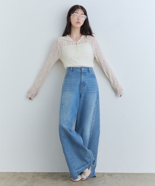 Tiny EDEN(タイニーエデン)の「【中野恵那 着用】レースシアートップス(前後2WAY)(Tシャツ/カットソー・レディース・ブラック/クリーム・FREE)」の19枚目の写真