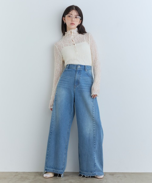 Tiny EDEN(タイニーエデン)の「【中野恵那 着用】レースシアートップス(前後2WAY)(Tシャツ/カットソー・レディース・ブラック/クリーム・FREE)」の12枚目の写真