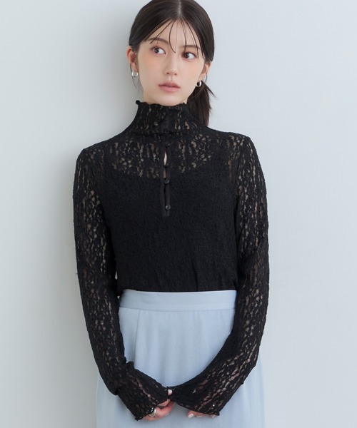 Tiny EDEN(タイニーエデン)の「【中野恵那 着用】レースシアートップス(前後2WAY)(Tシャツ/カットソー・レディース・ブラック/クリーム・FREE)」の3枚目の写真