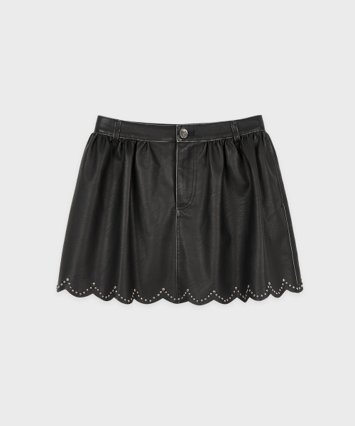 SINOON(シヌーン)の「Scalloped-Edge Faux Leather Mini Skirt (Black)(スカート・レディース・ブラック・SMALL/MEDIUM)」の4枚目の写真