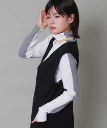 バイカラーラインタートルネックニット