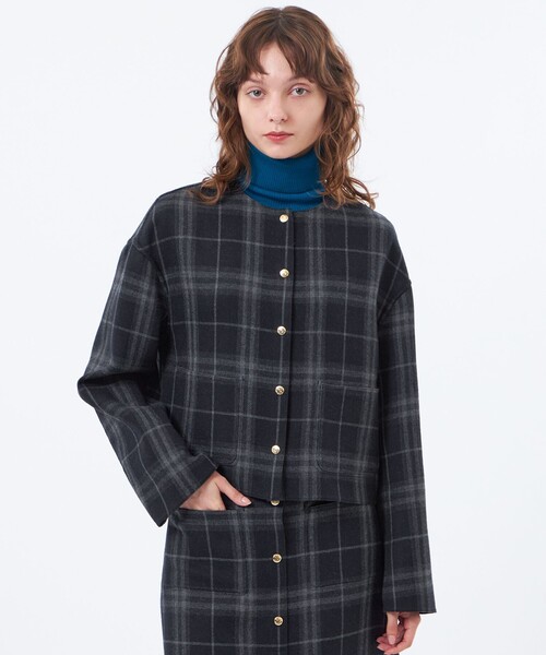MACKINTOSH PHILOSOPHY(マッキントッシュ フィロソフィー)の「【IVENREY SHORT(イベンリーショート)】(ノーカラーコート・レディース・ブラック/ブラウン・38)」の1枚目の写真